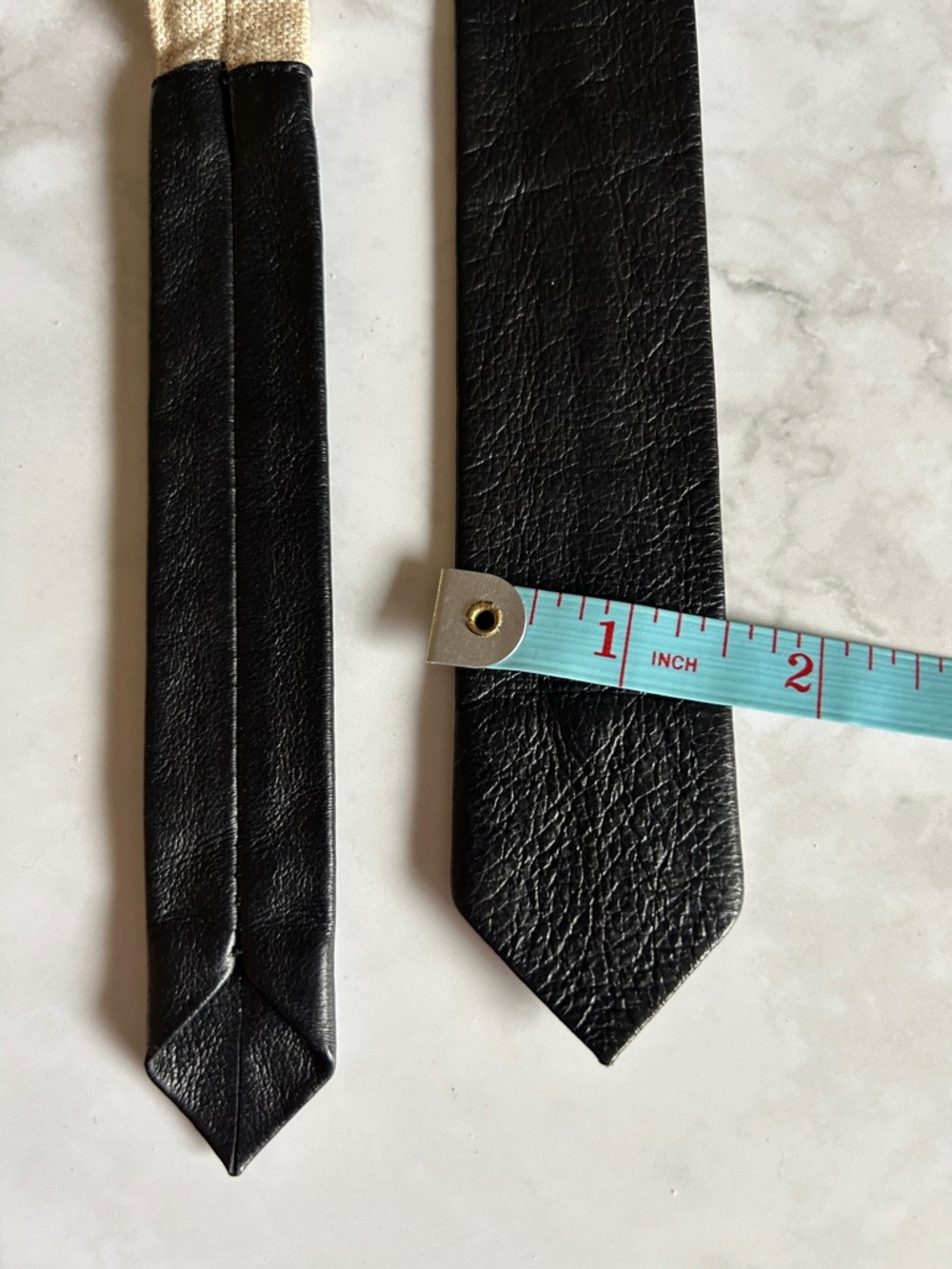 Vintage Lion Hearted leather and linen necktie - Picture 4 of 6